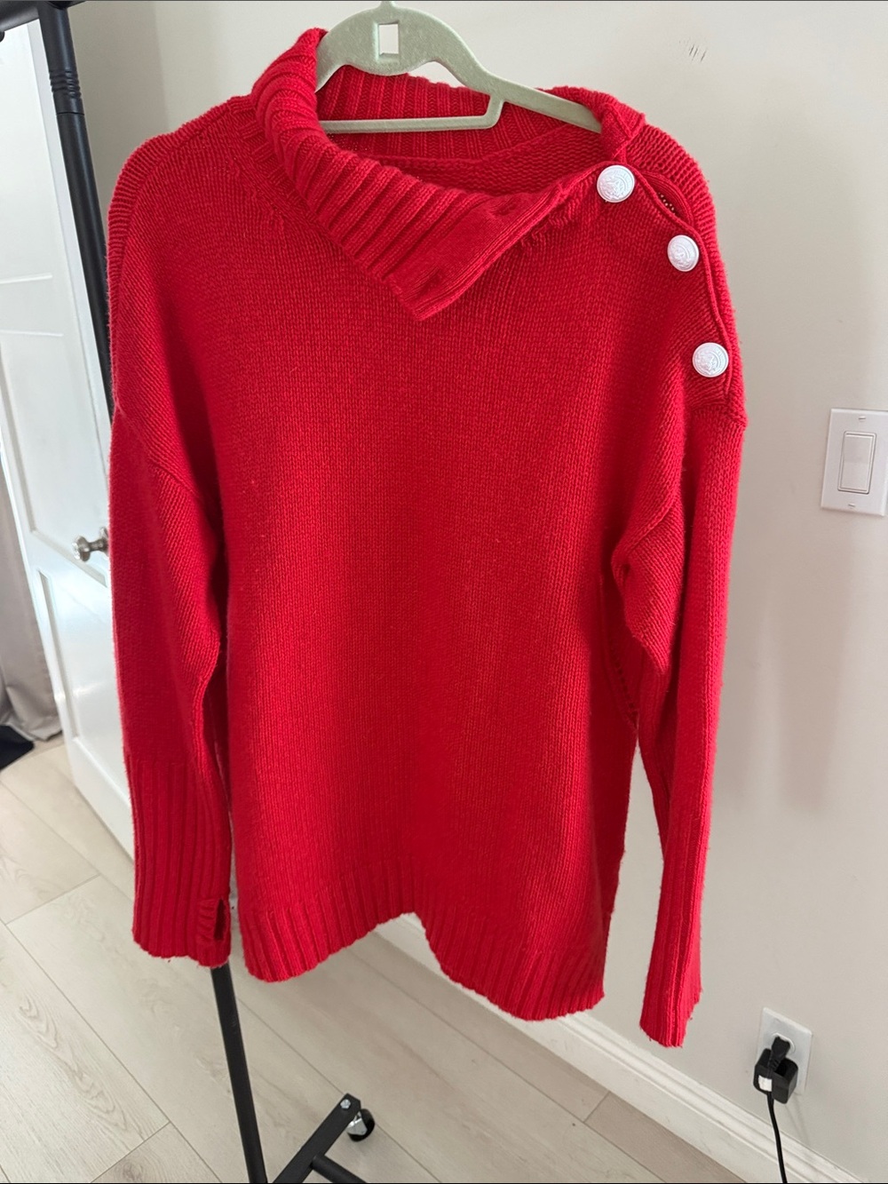 Zadig & Voltaire Red Button-Shoulder Turtleneck Sweater